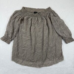 Theory Women Smocked Off Shoulder Silk Bardot Smocked peasant Blouse Top Size‎ S